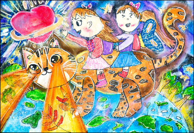 低年級組優選：陳思淇 作品名稱：乘著石虎去拯救地球