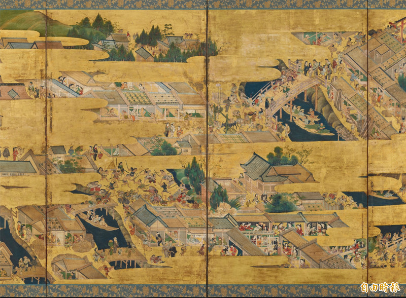 鳥瞰17世紀江戶的〈江戶名所圖屏風〉。（故宮南院提供）