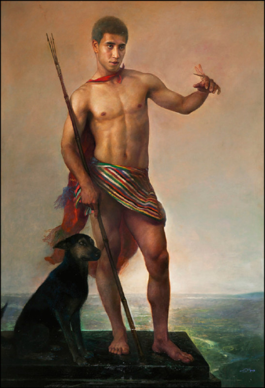 林欽賢〈山的守護者〉油彩、畫布，162×112公分，2018。台南美術館典藏。