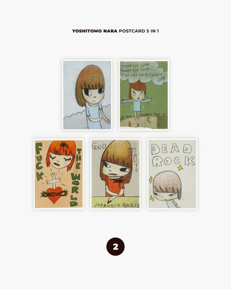 奈良美智「Tainan Quarantine Drawings」系列明信片共10款，為藝術家2021年於台南防疫期間的創作。（文總提供）