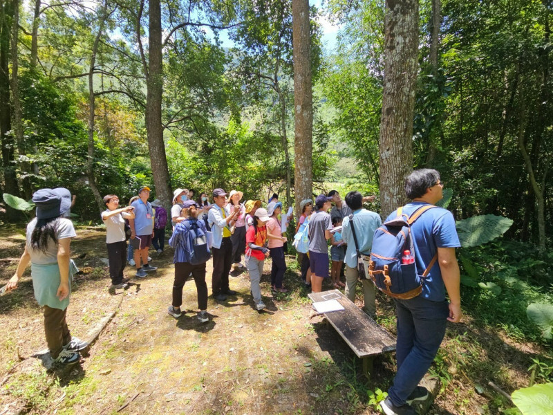 玉山生態藝術暑期營，講師會帶領學員在梅山植物園探索生態，並記錄山林環境。（玉管處提供）