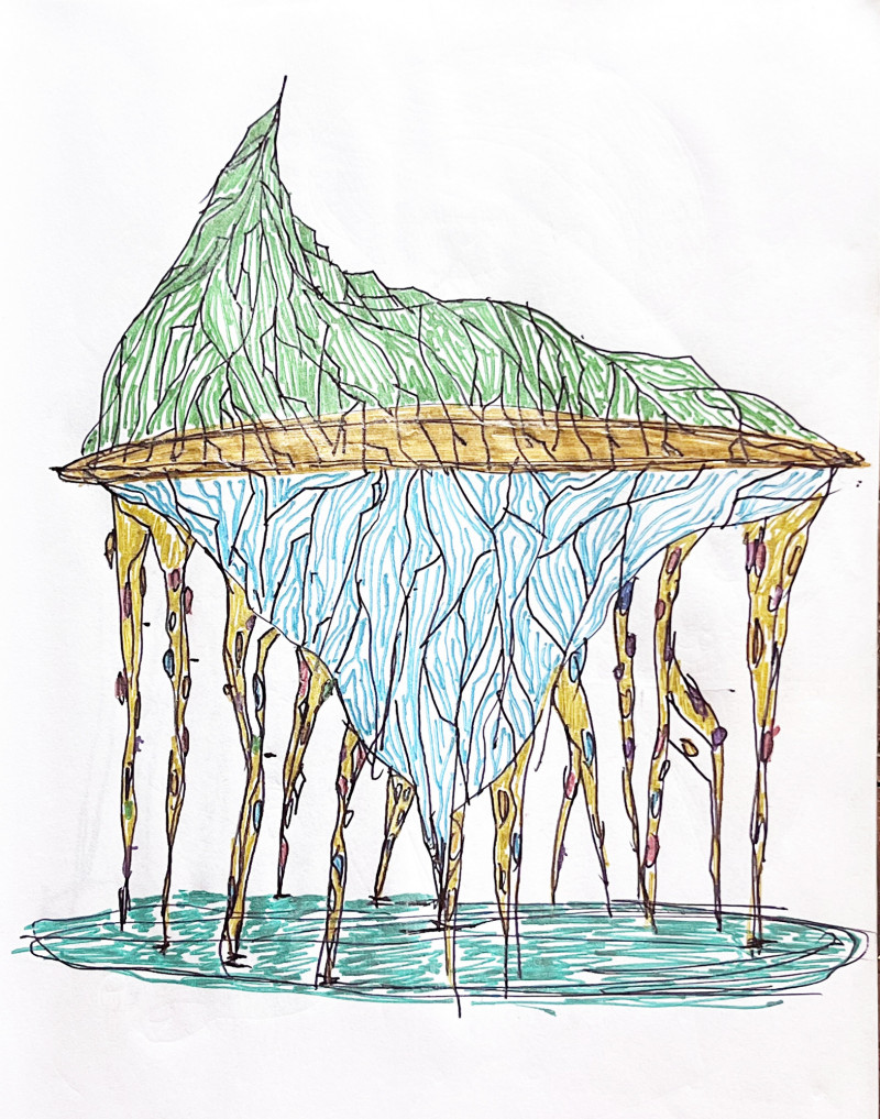 伊祐．噶照，〈回到大海的一座山〉手繪草稿。（國美館提供）