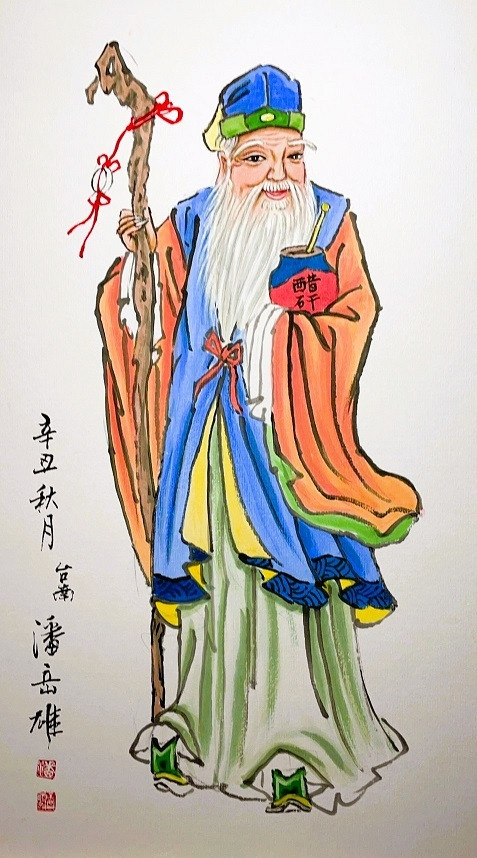 潘岳雄集結府城四大月老的神像特徵於一畫，展現畫藝也突顯創作巧思。（南市觀旅局提供）