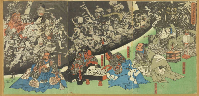 故宮南院向東京都立中央圖書館借展的〈源賴光宅邸土蜘蛛召喚妖怪圖〉。（翻攝自南院臉書）