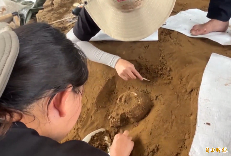 成大考古團隊在新北市貢寮仁里遺址挖掘「小公主」的遺骸。（成大教授趙金勇提供）