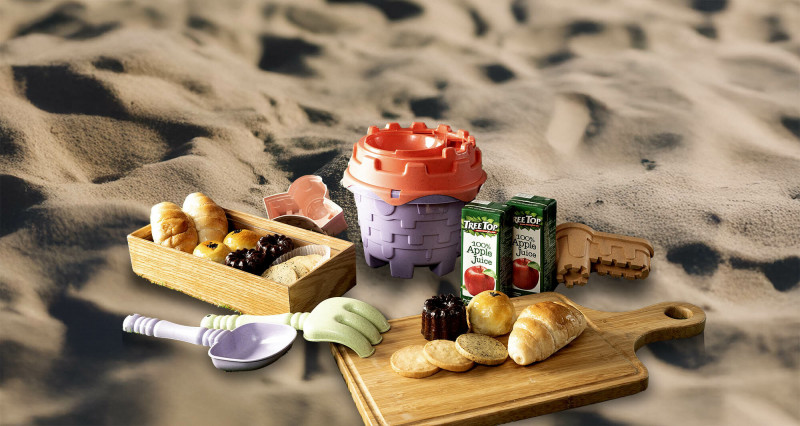 「沙雕奇緣・蘊旅趣」住房專案，贈「親子沙雕配件包」與「特製手作點心組」。（蘊泉庄提供）