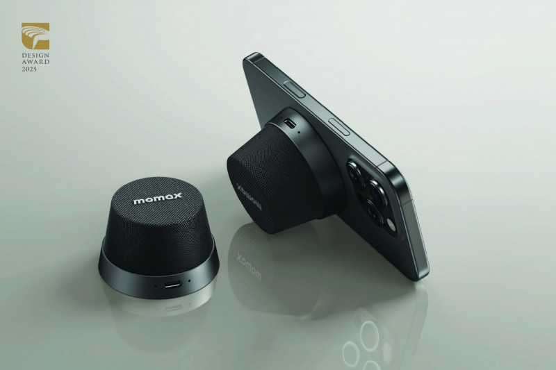 摩米士設計的「1-Vibe Go 迷你磁吸支架無線音箱」。（TDRI提供）