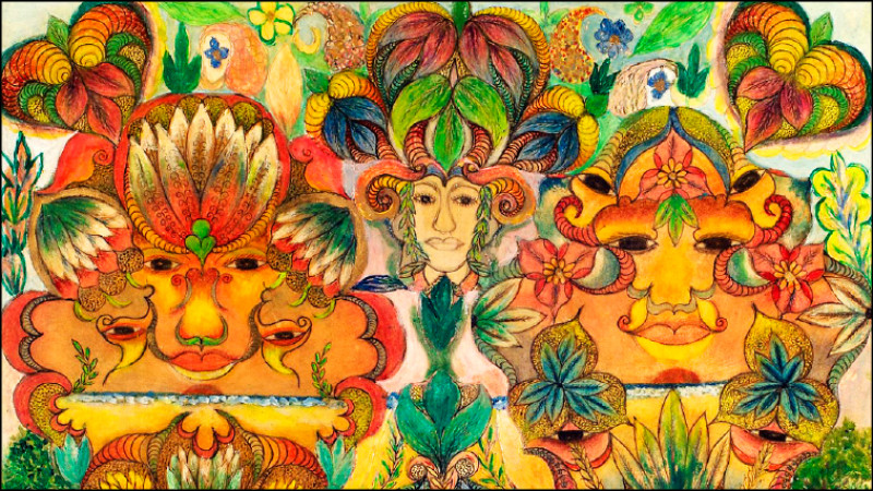 米妮．埃文斯構圖繁複的作品中，常出現神祕眼睛。（卡梅倫美術館提供）