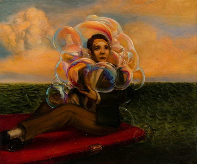 《Leaking》則轉向時間敘事的洪流，氣泡般的光影意象化作片刻記憶，提醒人們在流動之間能帶走什麼故事。（北市文化局提供）