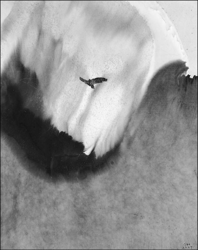 高行健〈飛翔〉（The Flight），墨、紙本，40.3×31.7 公分。2023。（師大美術館提供）