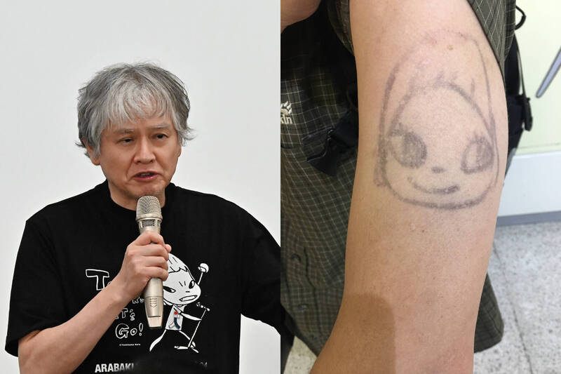 奈良美智宣布在日本福島縣舉行「奇異筆刺青」繪製募款，收入將全數捐給花蓮災區。（本報合成，資料照、擷取自奈良美智/X）