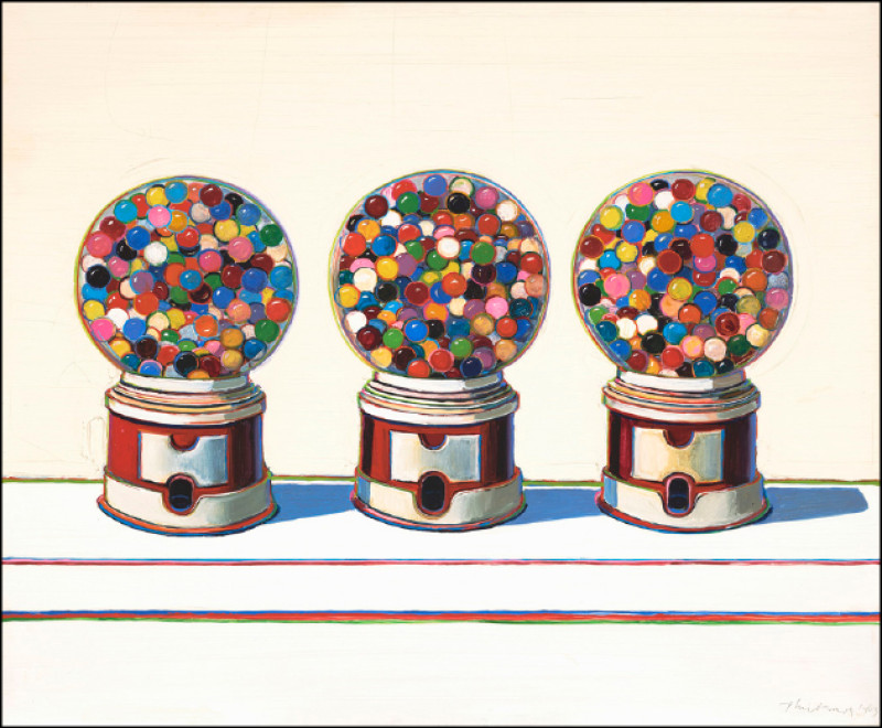 偉恩．第伯色彩繽紛的作品〈3台機器〉。（舊金山美術館提供）