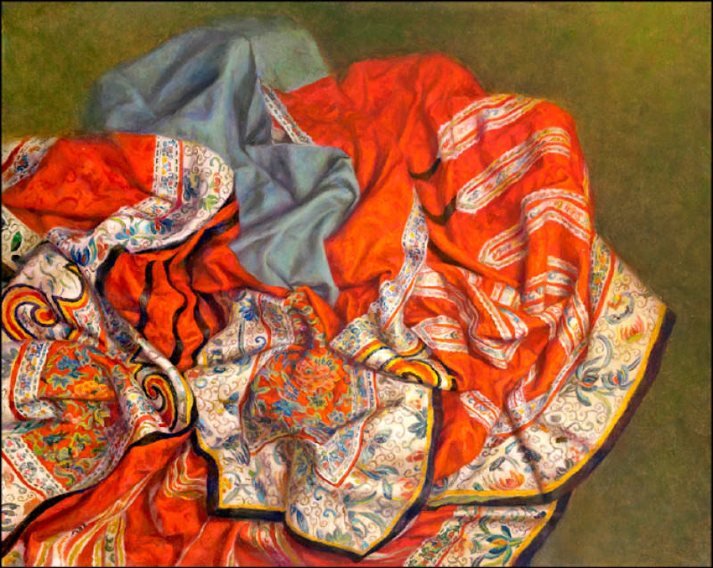 陳香伶〈戀戀紅塵〉，油彩、亞麻布，72.5X91公分。2025。（陳香伶提供）