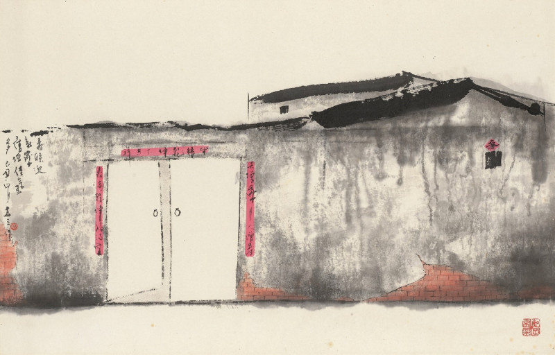 蔡友屋宇系列作品《舊垣新歲》呈現歷經歲月淬鍊後的心靈回歸。（葫蘆墩文化中心提供）