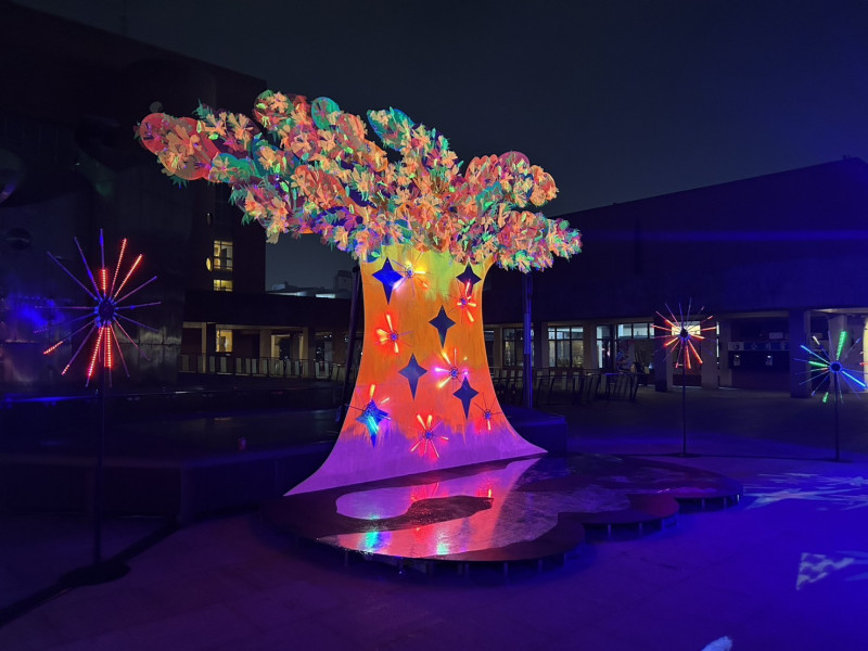 台南文化中心「南火之誕」光影展，融入南市鳯凰樹意象。（南市文化局提供）