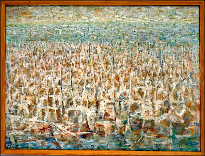 半抽象的〈八斗子漁港〉是陳景林大學時代作品。