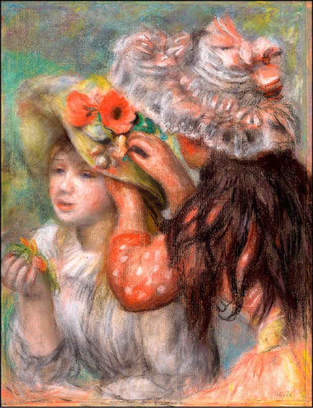 雷諾瓦1890年作品〈別上帽針〉。（奧賽美術館提供）