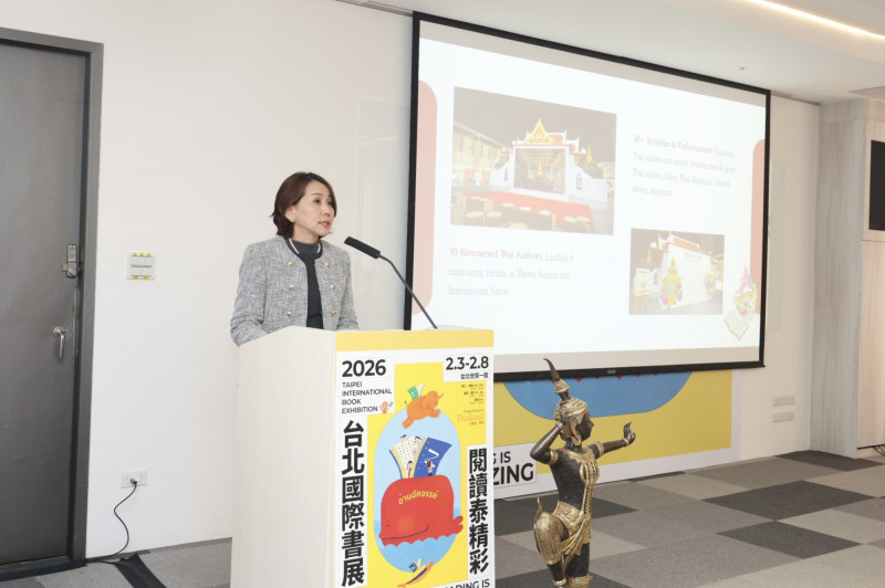 泰國商務處處長李凱莉表示，作為2026台北國際書展主題國，除展出小說、童書、漫畫、BL和GL、歷史、政治等多元類型作品，也將舉辦作家座談、飲食分享、泰拳展演、泰語與文化入門體驗，傳遞道地的泰式創意生活。（文化部提供）