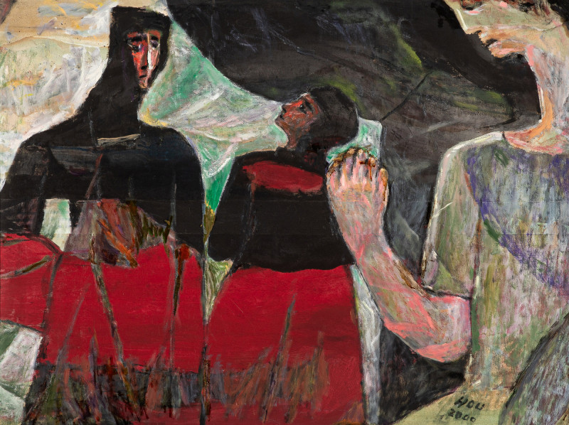 侯錦郎《分憂》油彩、畫布，96 × 129公分。2000。台北市立美術館典藏。（北美館提供）