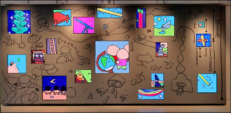 那溫．努通〈4-6位紙鈔上的孩子（8件）〉橘衣小孩正在冒險。