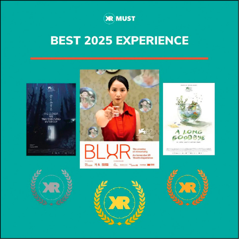 XRMust在官網張貼的最佳體驗獎得獎作品，金獎《之間》（中）、銀獎《雲在兩千米》（左）、銅獎荷比盧3國共製作品《漫長的告別》。（翻攝自XRMust官網）