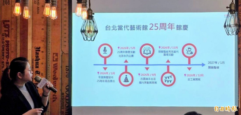 代理館長詹話字說明2026年間段性活動內容。（記者凌美雪攝）