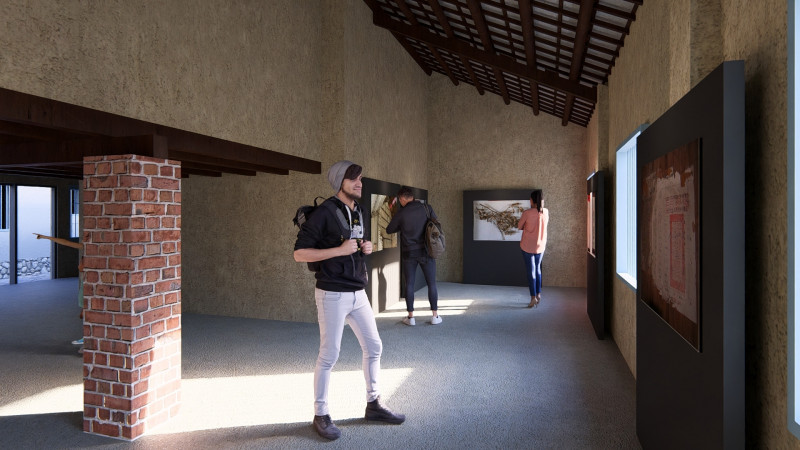 「詔安堂」大阪式菸樓展示空間模擬圖。（中市客委會提供）