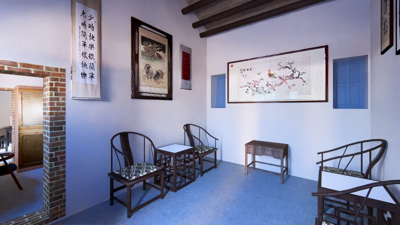 「詔安堂」正廳修復後室內模擬圖。（中市客委會提供）