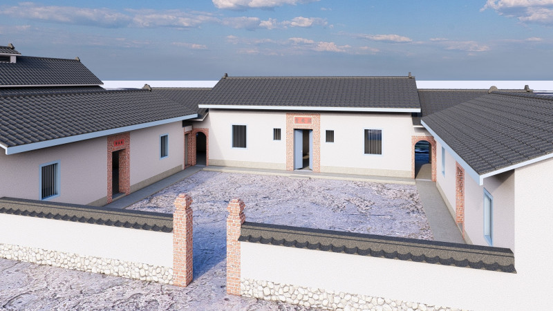 「詔安堂」修復後整體院落空間模擬圖。（中市客委會提供）