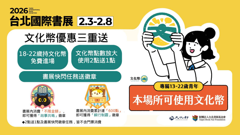 2026台北國際書展使用文化幣將有3大好處。（文化部提供）