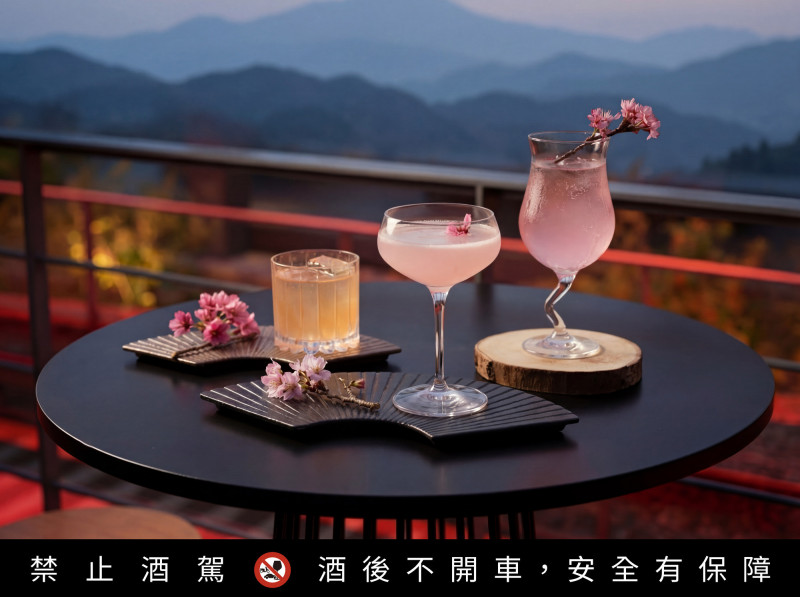 阿里山英迪格酒店櫻花季限定3款特調。（阿里山英迪格酒店提供）