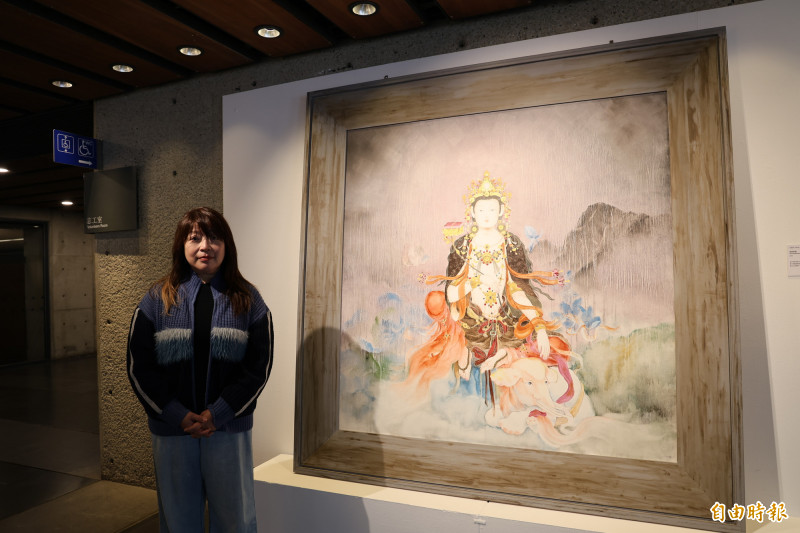 王宣文作品《普賢菩薩》傳達的心靈體悟，引人靜心凝視。（記者黃政嘉攝）