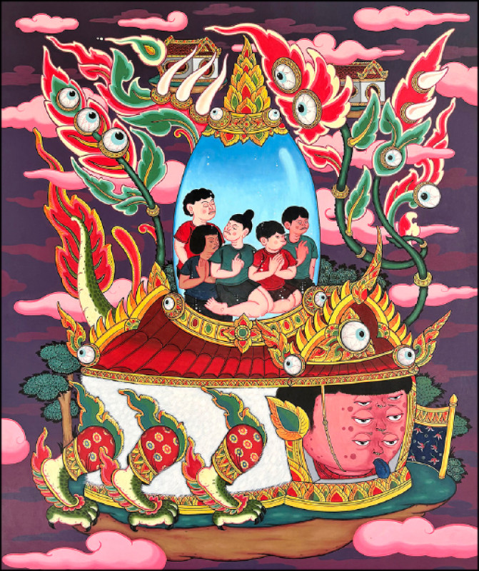 潘努以這幅畫提醒自己，自我膨脹有如怪物。（大塊文化提供）