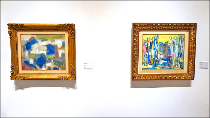〈鄉村〉（左）油彩、畫布，60.5×73公分。1962；〈陽明山春色〉油彩、畫布，60×72.5公分。1962。