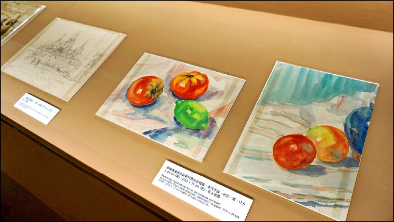 廖繼春編著美術教科書的水彩插畫（右1、2）以及聖馬可廣場素描。