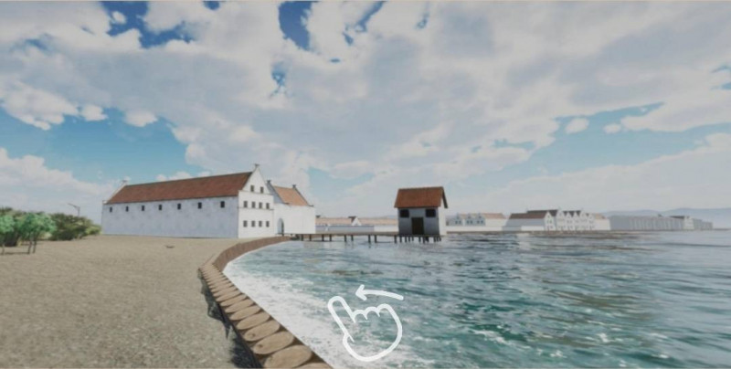 使用者透過系統能觀看400年前熱蘭遮市鎮3D場景。（台南市政府提供）