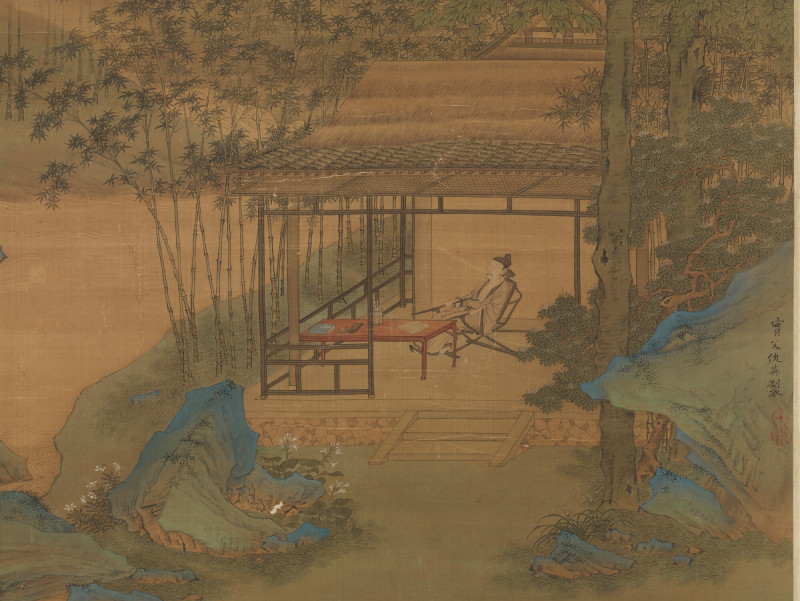 〈桐陰晝靜圖〉修復前（局部）。（故宮提供）