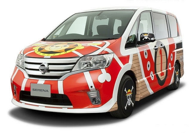 這輛Nissan「Thousand Serena」是以One Piece的千陽號「Thousand Sunny」大船為基礎打造，將車身塑造為一艘主角們所搭乘的海盜船，配上一群超受歡迎的角色，吸睛指數破表。