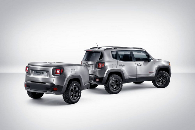 Jeep全新概念Renegade Hard Steel曝光，其最特別的地方是車身後方連接一部具備許多功能的小拖車。