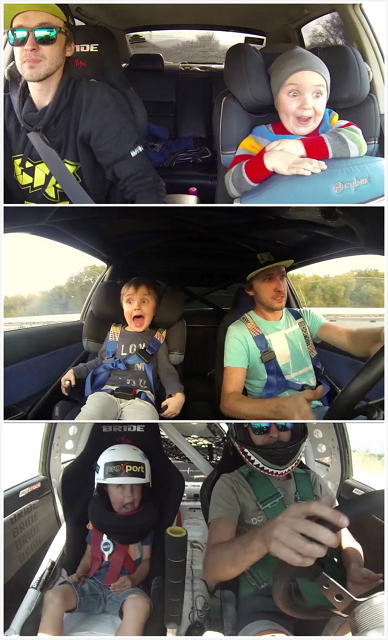 其實早在2年前他就開始載著年幼的兒子坐上Toyota AE86上飆車甩尾，為兒子拍攝從3歲至5歲親身經歷甩尾的驚嚇表情。（圖片來源／Youtube）