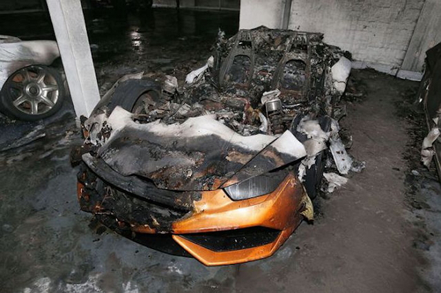 Lamborghini Huracan的情況最慘不忍睹，整輛車幾乎化為灰燼。