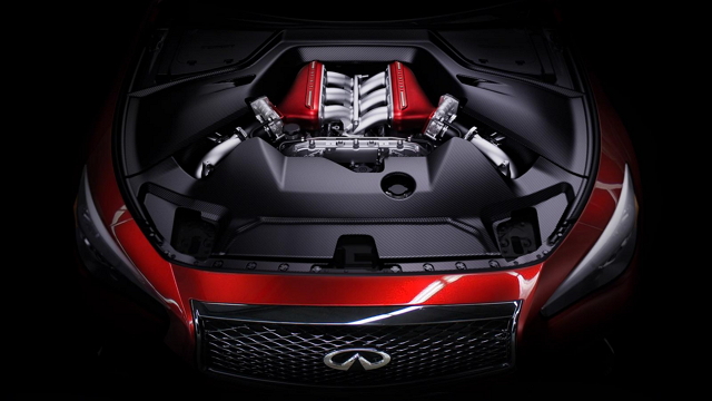 Infiniti Q50 Eau Rouge搭載3.8升雙渦輪V6引擎，可輸出568匹的最大馬力、61.2公斤米的峰值扭力。