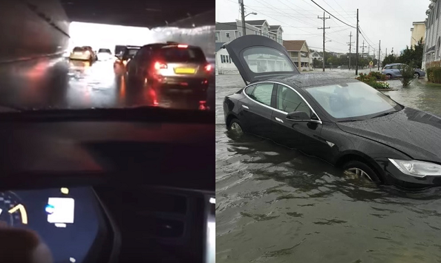 Tesla Model S 居然能在水中行駛，不會熄火。（圖片來源：carscoops）
