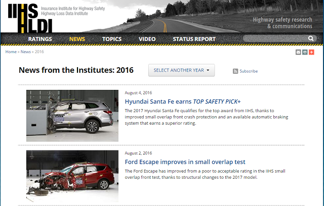 IIHS自 6 月份開始至今，陸續公佈了 5 輛休旅車測試結果。（圖片來源：IIHS）