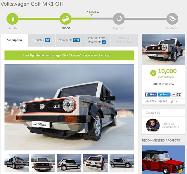 上階段票選通過的作品 Volkswagen Golf MK1 GTI ，已經有許多玩家想入手。