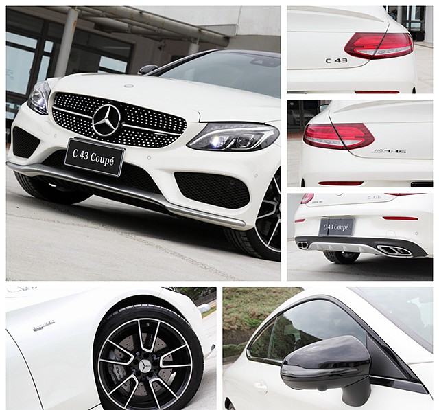 專屬 AMG 空力套件，包括單柵式鑽石型水箱護罩、 AMG 專屬輪框、車側「 BITUROB 」字樣、黑色烤漆後視鏡外蓋、車尾左側 AMG 標誌、右側 43 字樣以及專屬排氣尾飾等。