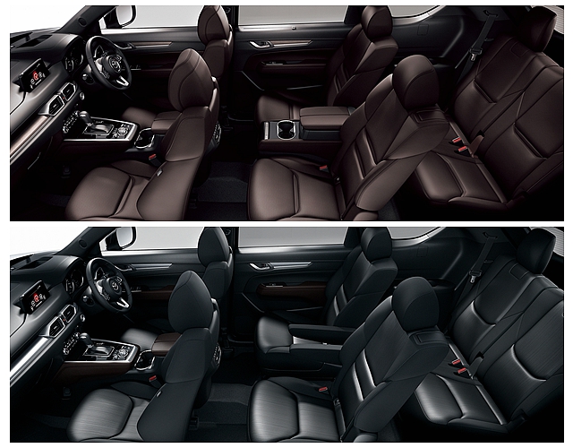 Mazda CX-8 頂級車型 DX L Package 採 6 人座位佈局（下圖），中階 XD PROACTIVE 則為 6 或 7 座靈活變換（上圖）。