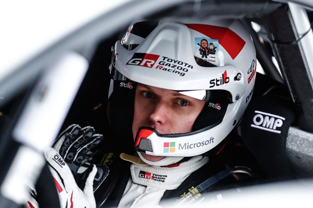 SS1 一對一鬥牛賽段結束後，排名暫居領先的愛沙尼亞籍 Rally 好手 Ott Tänak。