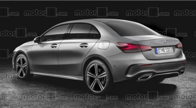 由外媒繪製的 A-Class 四門房車車尾照，強調實用，有著較高的車頂及空間較大的後車廂。