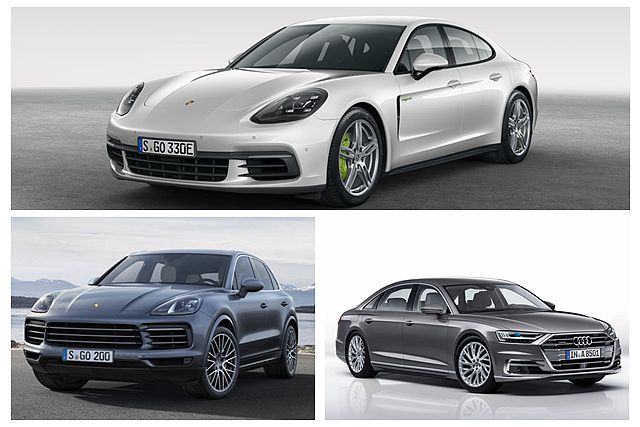 年度豪華車最終三強：Audi A8（圖右）、Porsche Cayenne（圖左）、Porsche Panamera（上圖）。